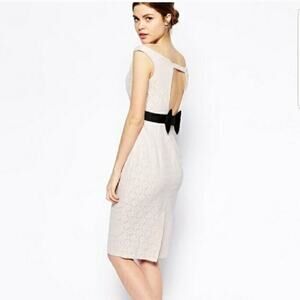 ASOS Bow Back Lace Pencil Dress Pink size 6